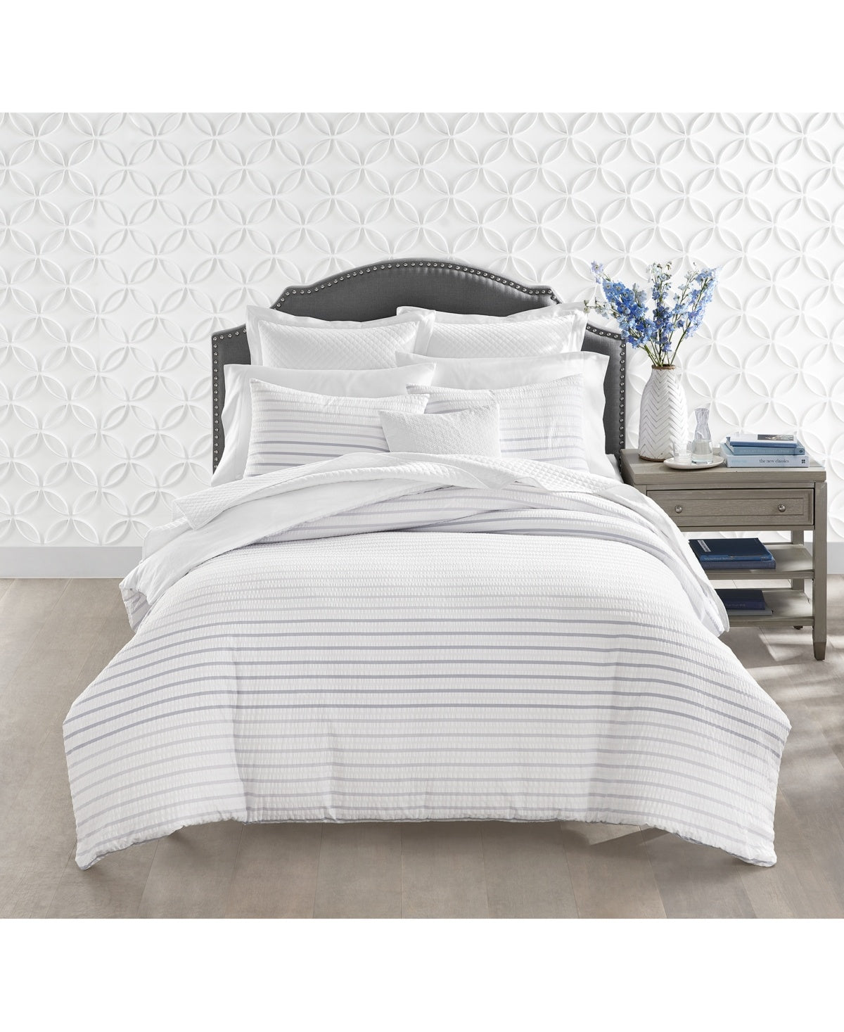 Charter Club Damask Designs Seersucker Ombre Stripe, Twin Comforter Set, Exclusively at Macy's - Grey - Bellso